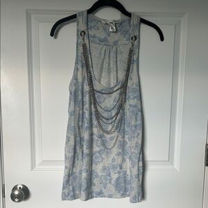 Urban Behavior Blue Floral Tank Top with Chain Necklace Detail | Tank Top